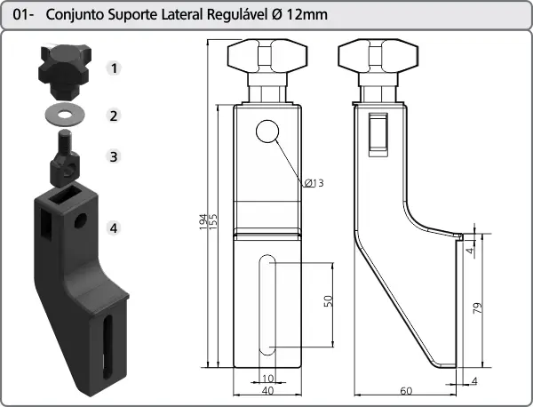 Conjunto Suporte Lateral Regulável 